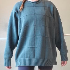 Alexander Julian Teal Grid-Pattern Crewneck Sweater